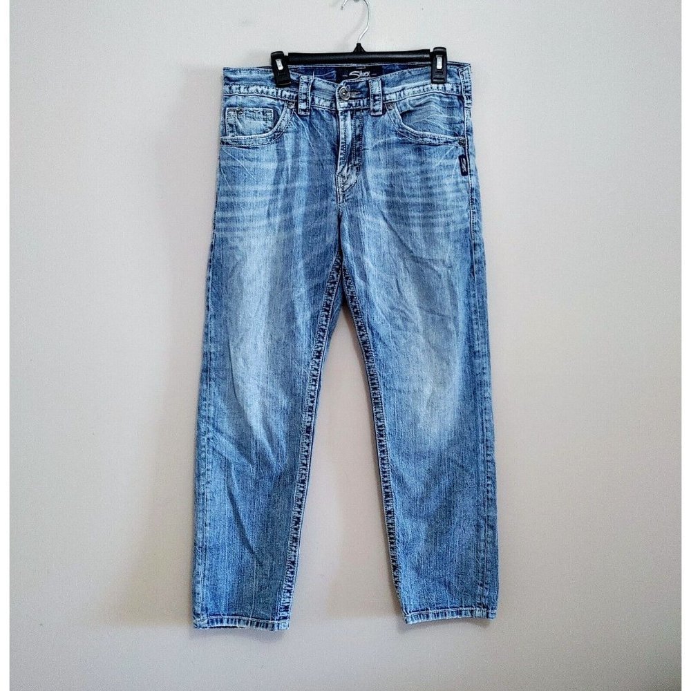 Silver Jeans Mens Eddie Tapered Distressed Blue Jeans Size 32 EMC Denim